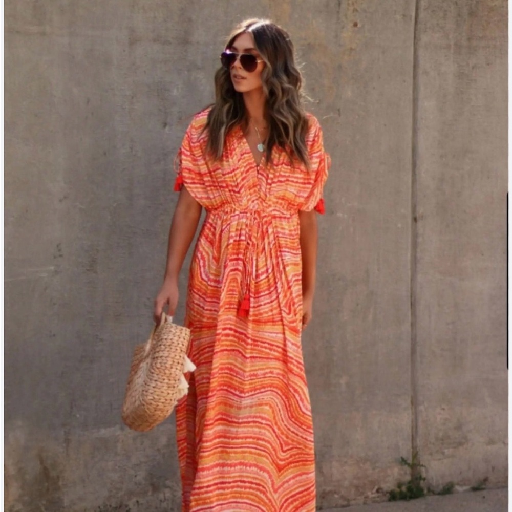 Vibrant Orange & Pink Tie-Dye Maxi Dress